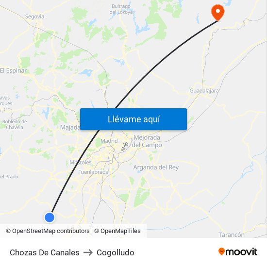 Chozas De Canales to Cogolludo map