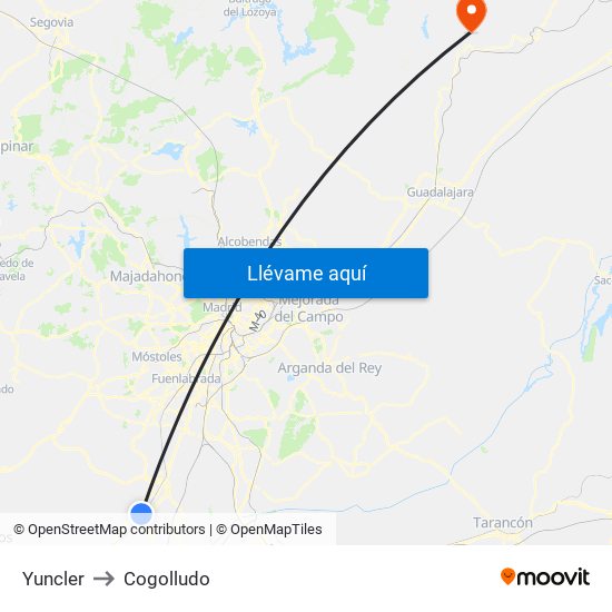 Yuncler to Cogolludo map