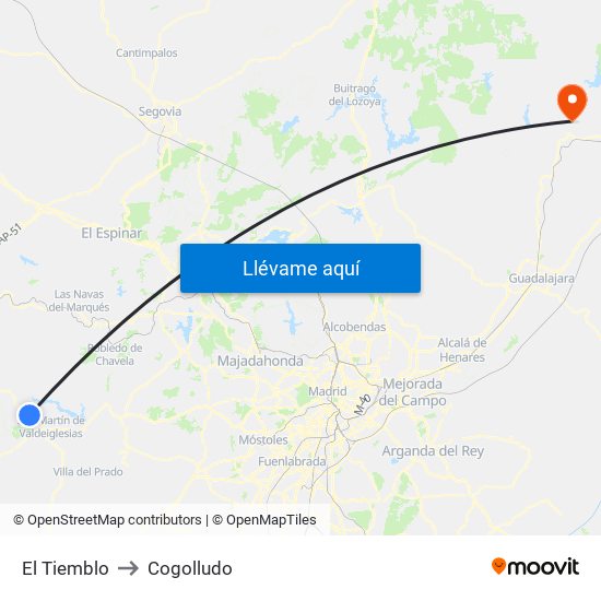 El Tiemblo to Cogolludo map