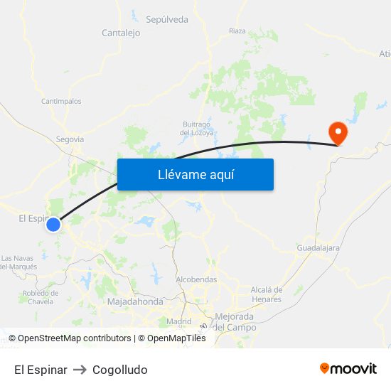 El Espinar to Cogolludo map