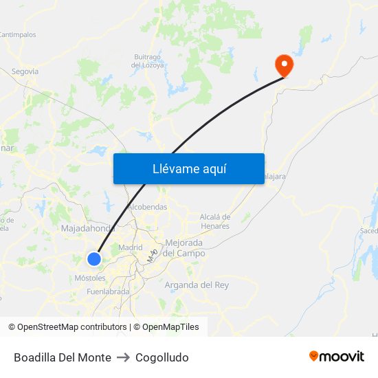 Boadilla Del Monte to Cogolludo map