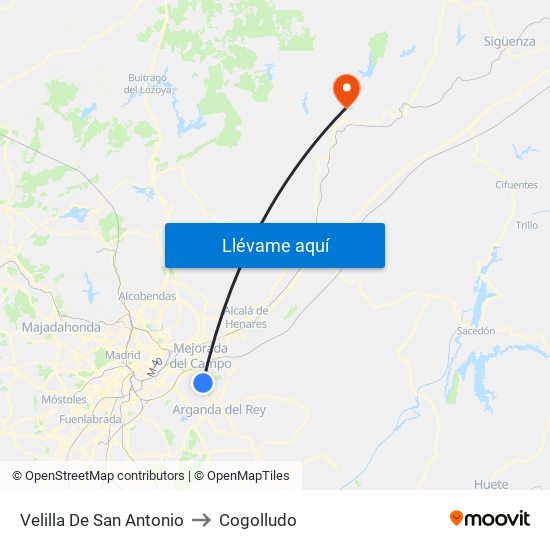 Velilla De San Antonio to Cogolludo map
