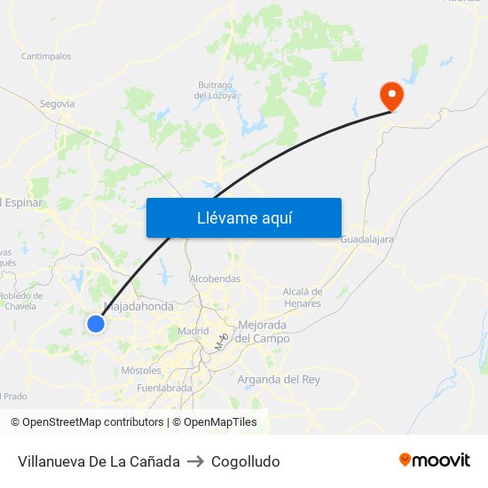 Villanueva De La Cañada to Cogolludo map