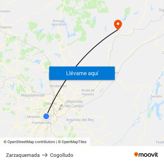 Zarzaquemada to Cogolludo map