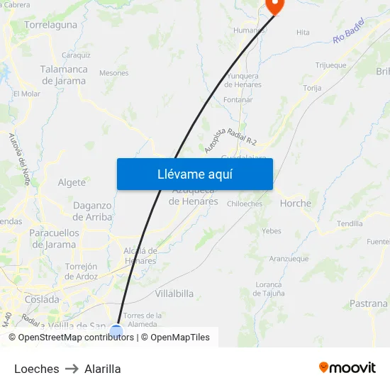 Loeches to Alarilla map