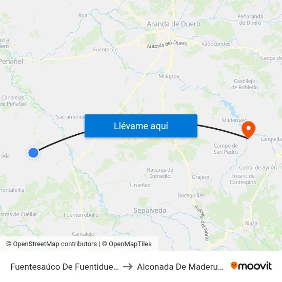 Fuentesaúco De Fuentidueña to Alconada De Maderuelo map