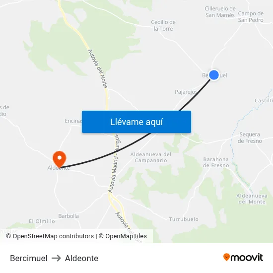 Bercimuel to Aldeonte map