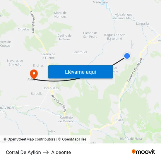 Corral De Ayllón to Aldeonte map
