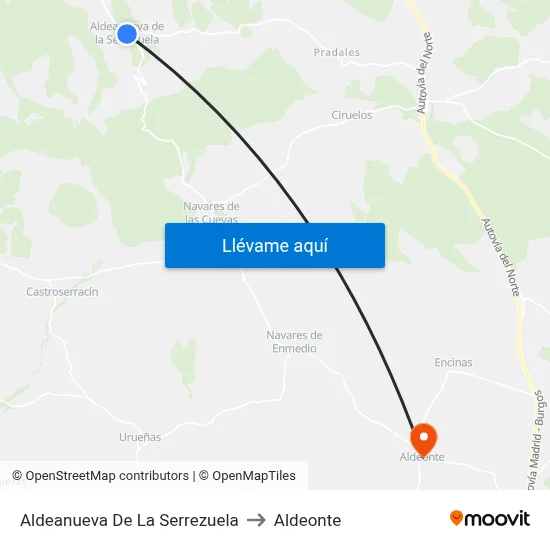 Aldeanueva De La Serrezuela to Aldeonte map