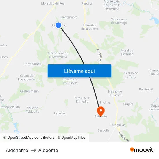 Aldehorno to Aldeonte map