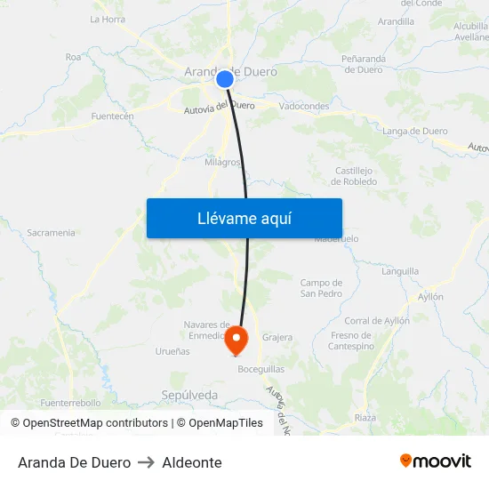 Aranda De Duero to Aldeonte map