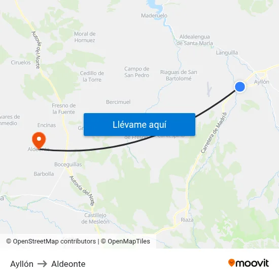 Ayllón to Aldeonte map