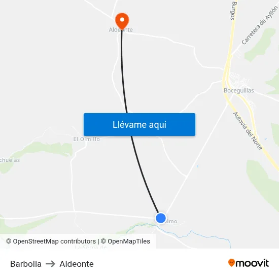Barbolla to Aldeonte map