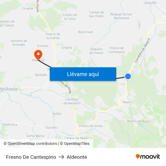 Fresno De Cantespino to Aldeonte map