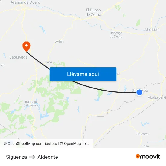 Sigüenza to Aldeonte map