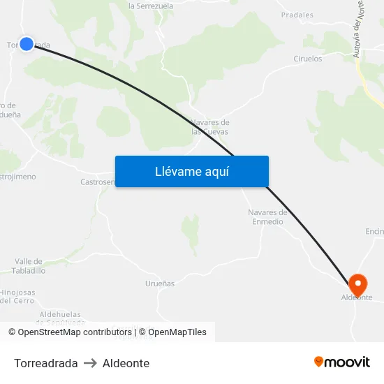 Torreadrada to Aldeonte map