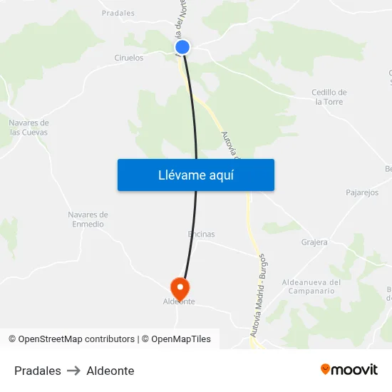 Pradales to Aldeonte map