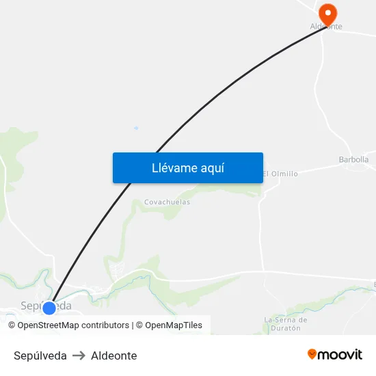 Sepúlveda to Aldeonte map