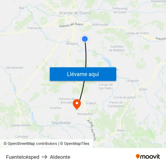 Fuentelcésped to Aldeonte map