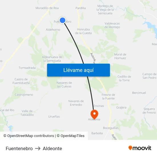 Fuentenebro to Aldeonte map