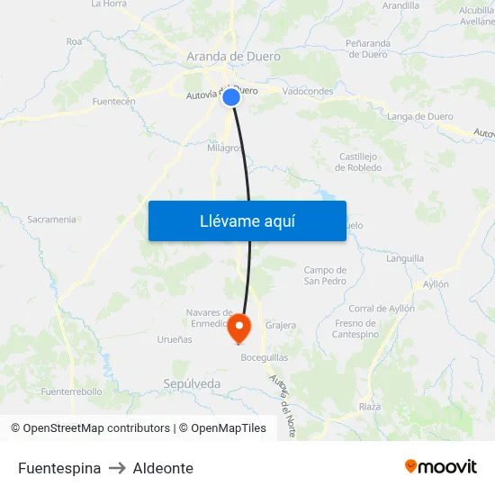 Fuentespina to Aldeonte map