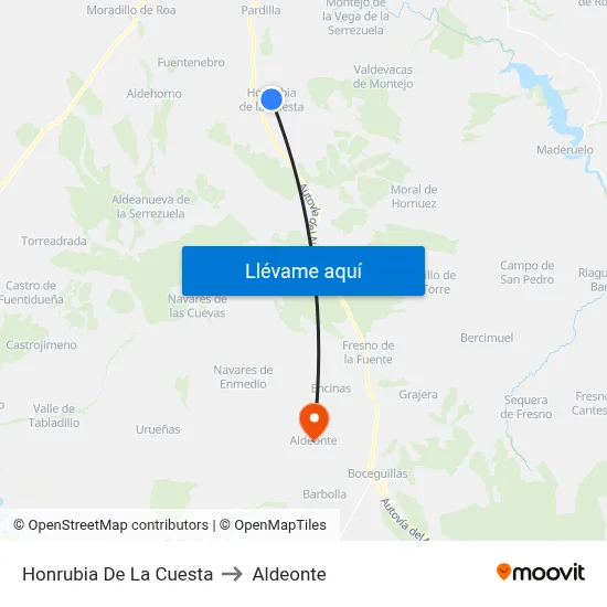 Honrubia De La Cuesta to Aldeonte map