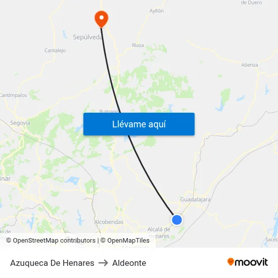 Azuqueca De Henares to Aldeonte map