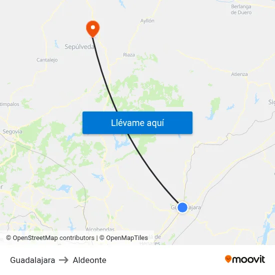 Guadalajara to Aldeonte map