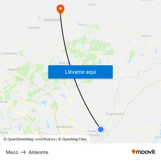 Meco to Aldeonte map