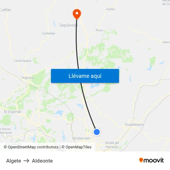 Algete to Aldeonte map