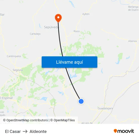 El Casar to Aldeonte map