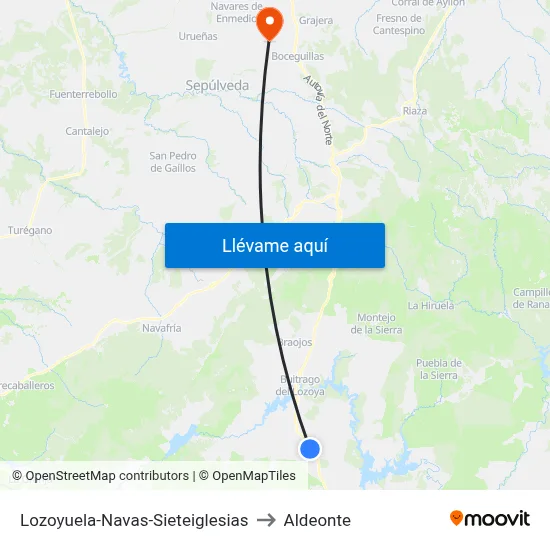 Lozoyuela-Navas-Sieteiglesias to Aldeonte map
