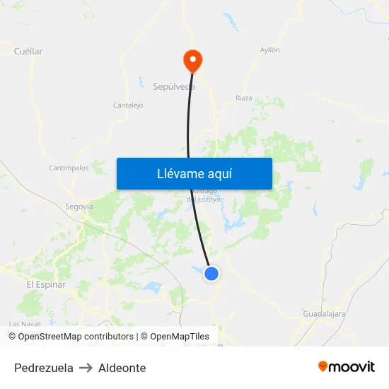 Pedrezuela to Aldeonte map