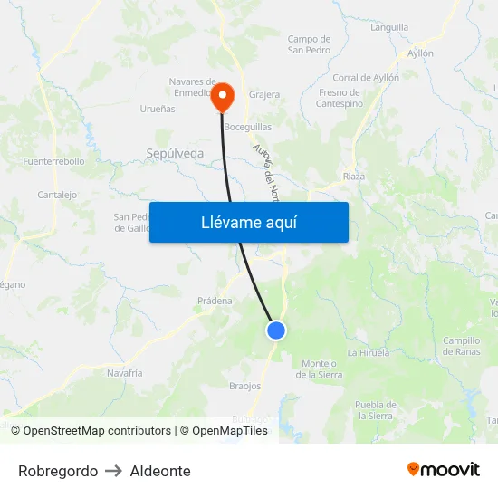 Robregordo to Aldeonte map