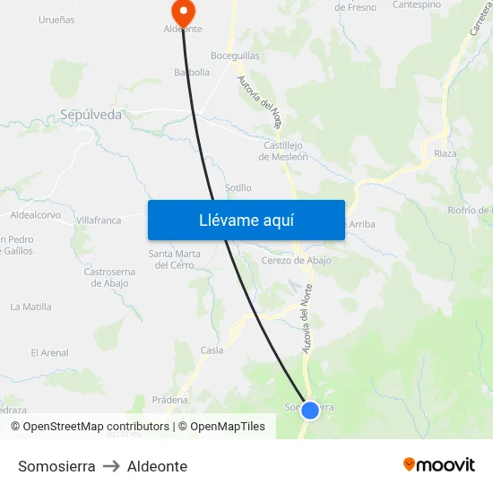 Somosierra to Aldeonte map