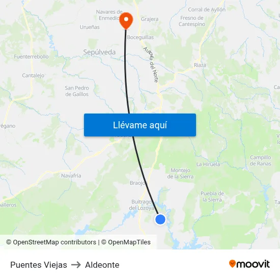Puentes Viejas to Aldeonte map