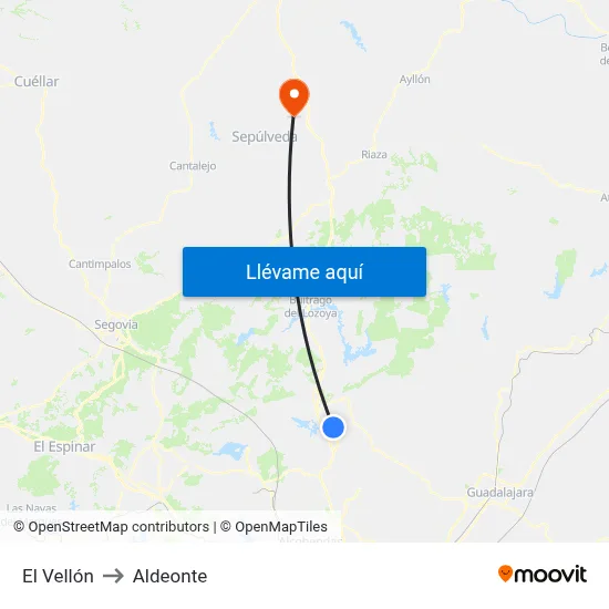 El Vellón to Aldeonte map