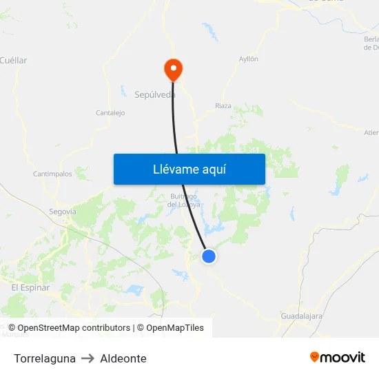 Torrelaguna to Aldeonte map