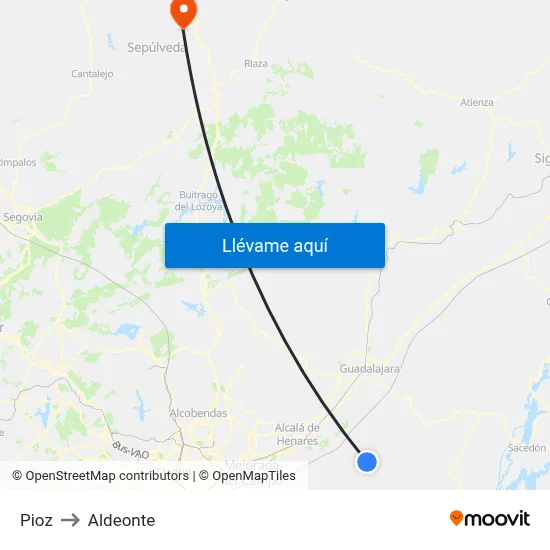 Pioz to Aldeonte map