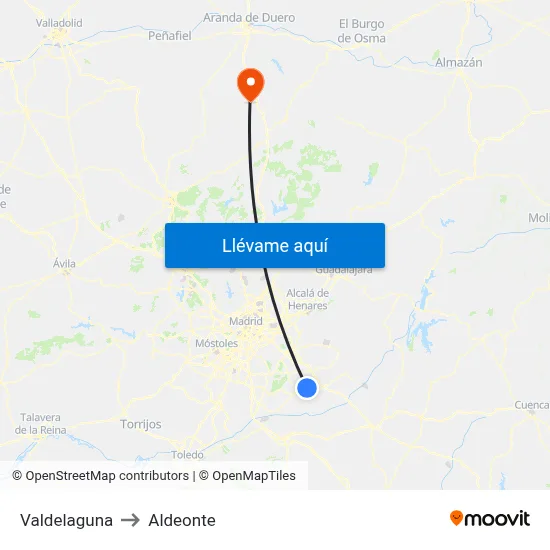 Valdelaguna to Aldeonte map