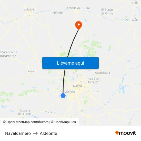 Navalcarnero to Aldeonte map