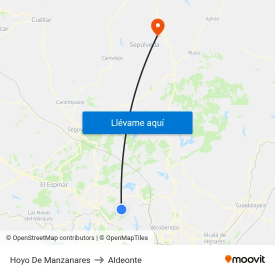 Hoyo De Manzanares to Aldeonte map