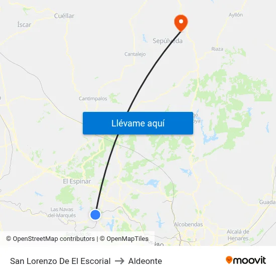 San Lorenzo De El Escorial to Aldeonte map