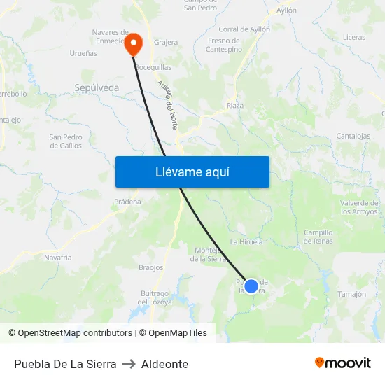 Puebla De La Sierra to Aldeonte map