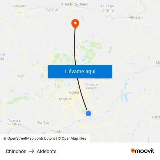 Chinchón to Aldeonte map