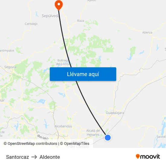 Santorcaz to Aldeonte map