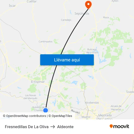 Fresnedillas De La Oliva to Aldeonte map