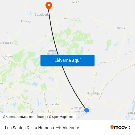Los Santos De La Humosa to Aldeonte map