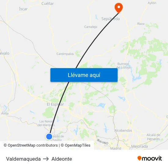 Valdemaqueda to Aldeonte map
