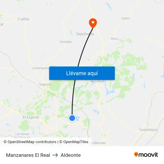 Manzanares El Real to Aldeonte map